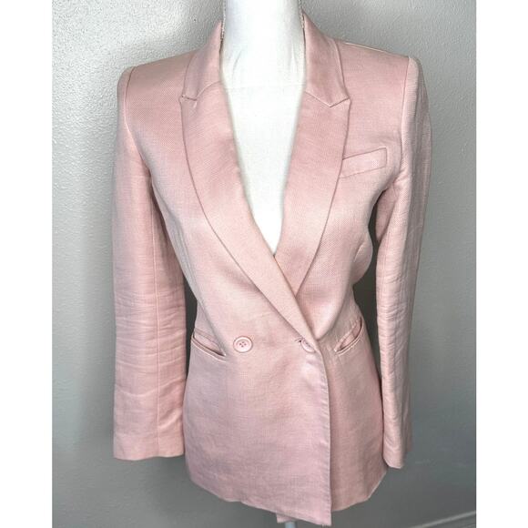 Rebecca Minkoff Pink Linen Blend Blazer Jacket Size 0 Double Button Chic - Picture 1 of 16